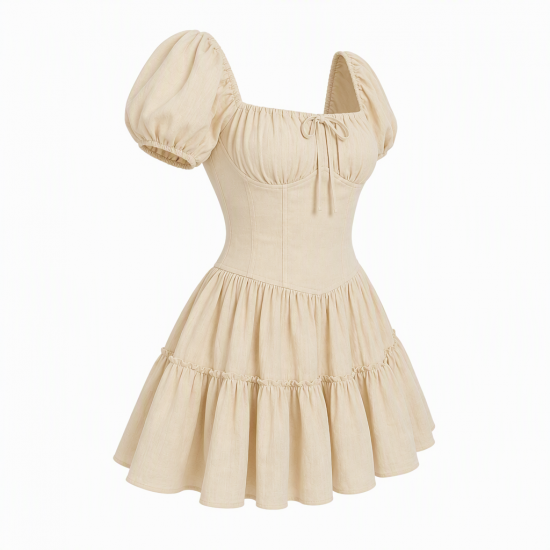 Beige Vintage Mini Dress