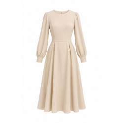 Beige Long Sleeve Midi Dress