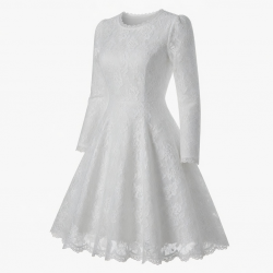 Round Neck Long Sleeve Fit Flare Lace Women's Dress
