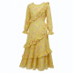 Yellow Long Sleeve Ruffled Floral Maxi Dress