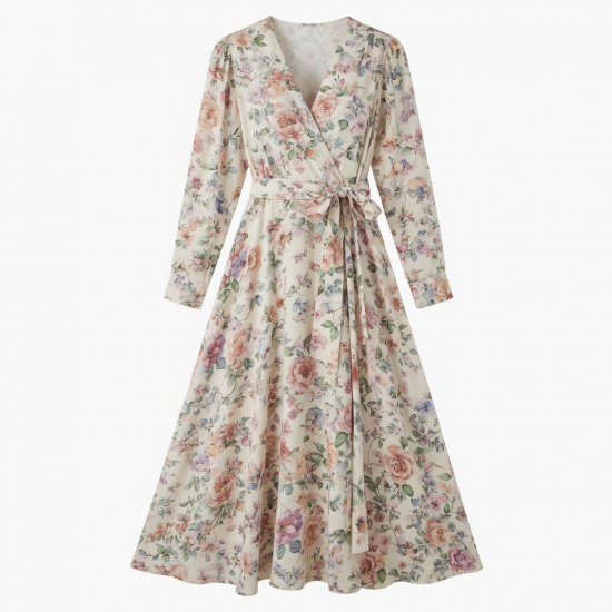 Long Sleeve Wrap Floral Maxi Dress