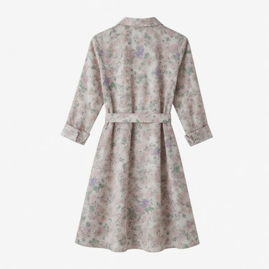 Collared Pockets Button Floral Shirt Dress
