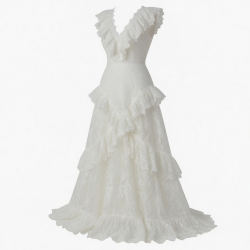 V-Neck Sleeveless Ruffled Lace Maxi Dress