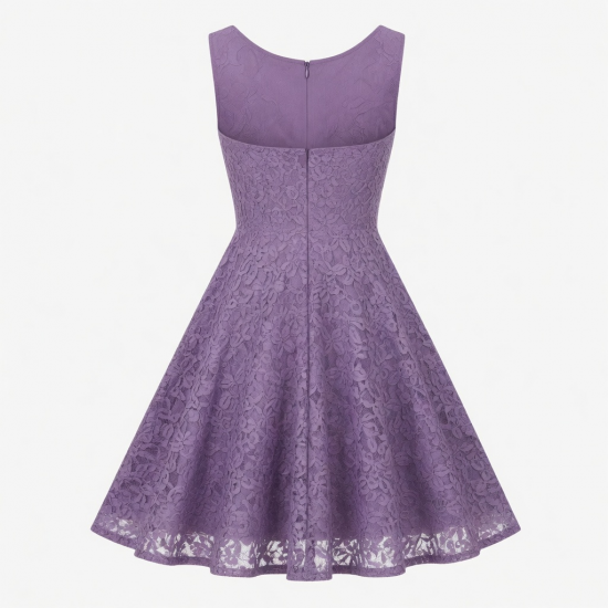 Purple Sleeveless Fit Flare Lace Dress