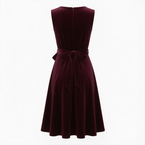 V-Neck Sleeveless Wrap Velvet Midi Dress