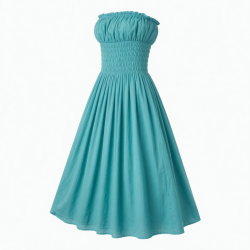 Turquoise Strapless Gathered Women's Maxi Dress