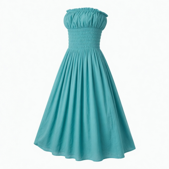 Turquoise Strapless Gathered Women's Maxi Dress