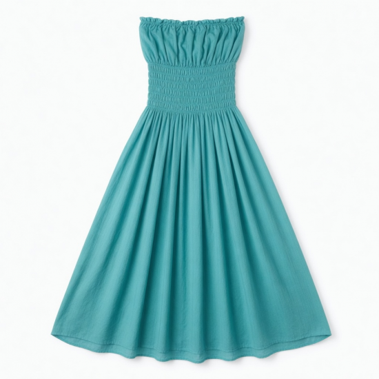 Turquoise Strapless Gathered Women's Maxi Dress