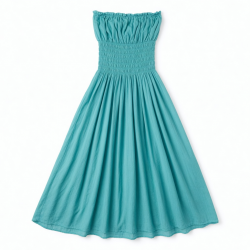 Turquoise Strapless Gathered Women's Maxi Dress