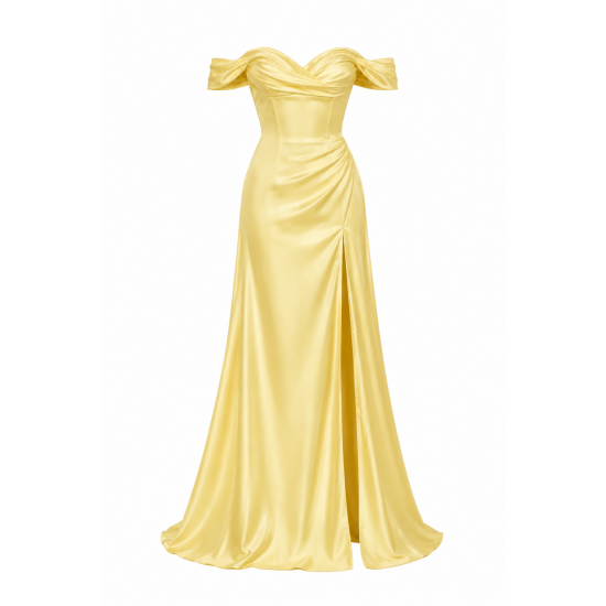 Yellow Off-Shoulder Sweetheart Satin Women's Maxi Dress