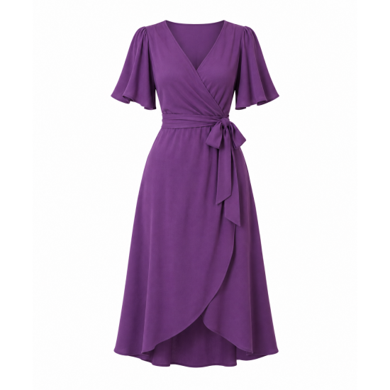 Purple Wrap Midi Dress