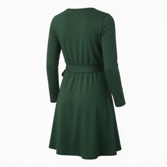 V-Neck Long Sleeve Wrap Jersey Women's Dress