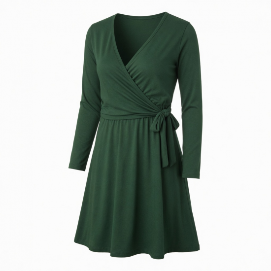 V-Neck Long Sleeve Wrap Jersey Women's Dress