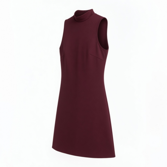Burgundy High Neck Sleeveless Women's Mini Dress