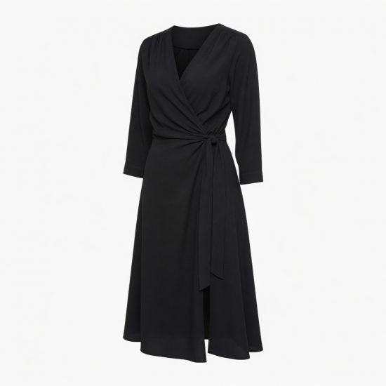 Black Wrap Midi Dress