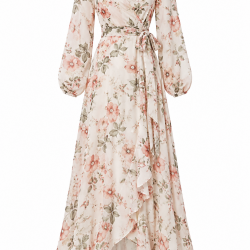 Long Sleeve Wrap Floral Boho Maxi Dress