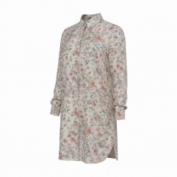 Collared Long Sleeve Floral Viscose Shirt Dress