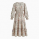 V-Neck Long Sleeve Smocked Floral Women's Maxi Dress