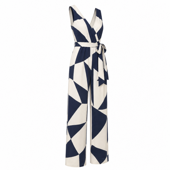 V-Neck Sleeveless Geometric Women's Jumpsuit
