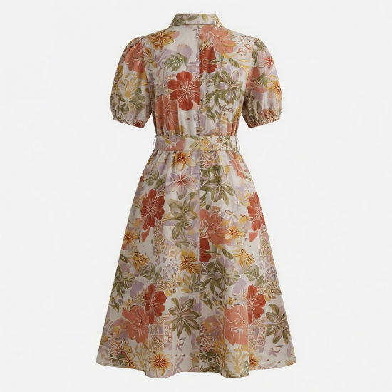 Button Tropical Boho Beach Women's Midi Dress