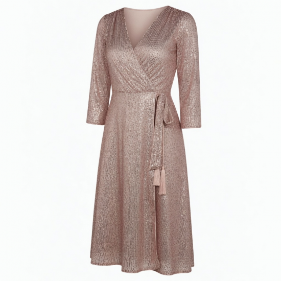 Wrap Sequin Party Evening Midi Dress