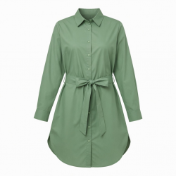 Green Collared Belted Button Shirt Dress
