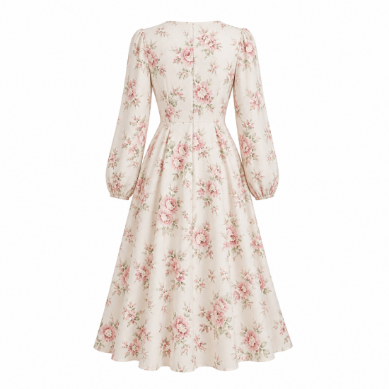 Long Sleeve Fit Flare Button Floral Midi Dress