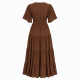 Brown V-Neck Split Button Women's Maxi Dress