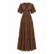 Brown V-Neck Split Button Women's Maxi Dress