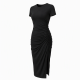 Black Crewneck Gathered Jersey Midi Dress